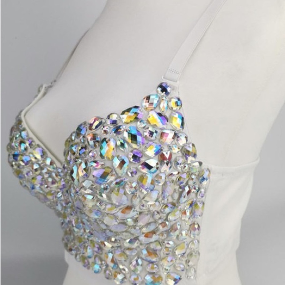 Size Small Absolutely Stunning White AB Embellished Gem Stone Corset Bustier - Picture 6 of 9